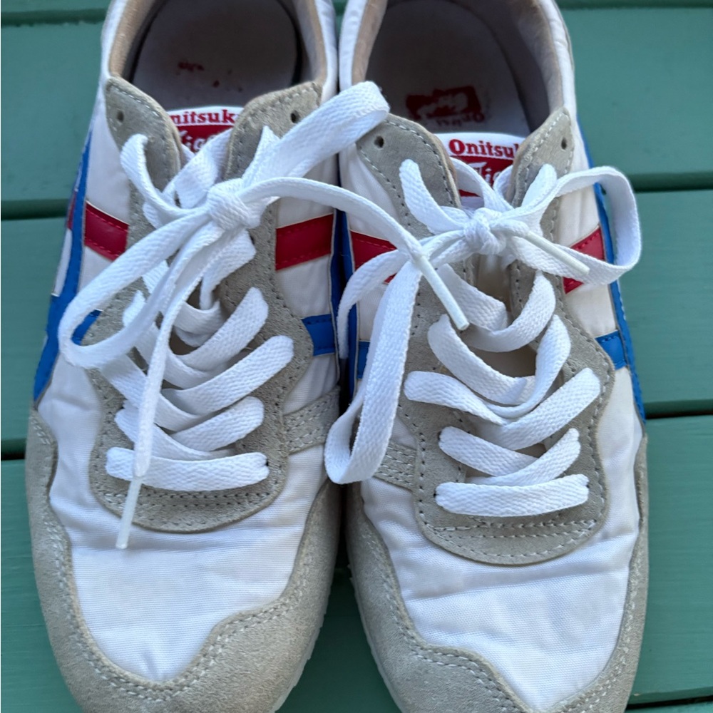 Size 6 .5 Women's Onitsuka Tiger Serrano Sneakers D109L White/Blue - Picture 2 of 7